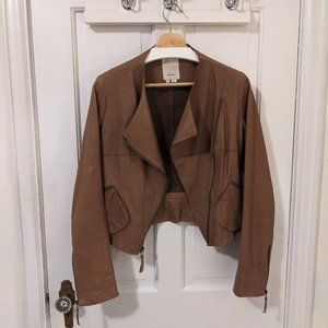 Anthropologie Elevenses Tan Italian Leather Mysa Moto Jacket